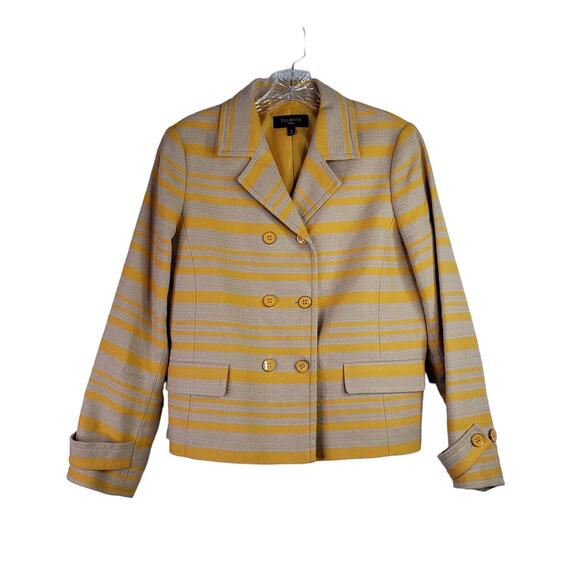Talbots Blazer Size 10 Petite 10P Golden Stripe Linen Cotton Jacket Spring - Picture 2 of 8